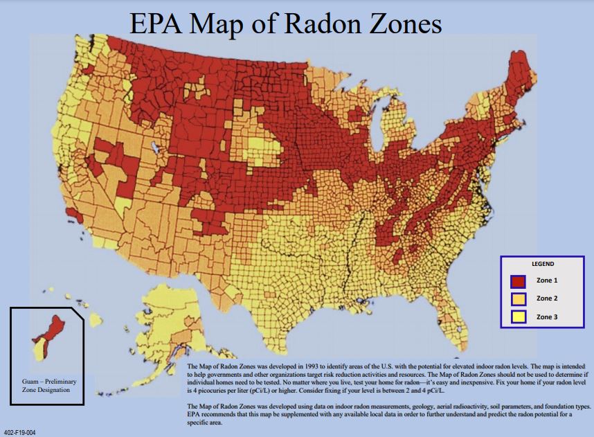 EPA Map of Radon Zones USA